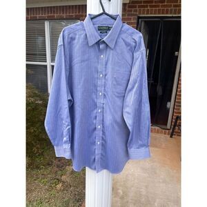 Lauren Ralph Lauren Men's Button-Up Shirt Size 18 Blue 100% Cotton Long Sleeves